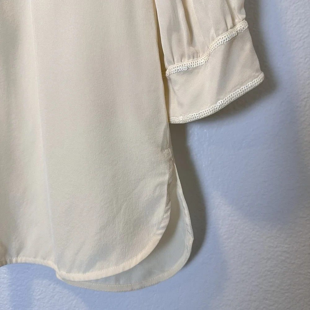 Tory Burch Size-8 Silk Embellished  Blouse 3/4 Sleeve Top‎ Ivory